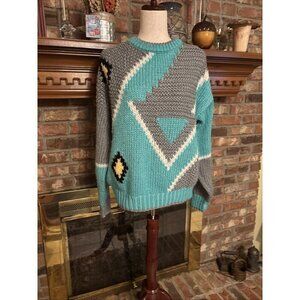 Vintage Forum Blue & Gray Bulky Sweater Size Medium Oversized